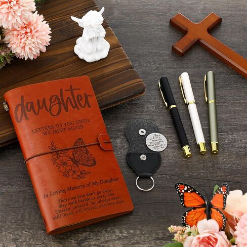 Fulmoon Memorial Gifts for Loss of Daughter Included 1 Grief Travel Diary Journal 1 Remembrance Pocket Hug 1 PU Leather Keychain 3 Ballpoint Pens Bereavement Gift for Loss of Daughter Gifts in Kuwait