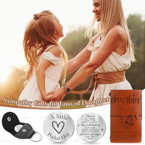 Fulmoon Memorial Gifts for Loss of Daughter Included 1 Grief Travel Diary Journal 1 Remembrance Pocket Hug 1 PU Leather Keychain 3 Ballpoint Pens Bereavement Gift for Loss of Daughter Gifts in Kuwait