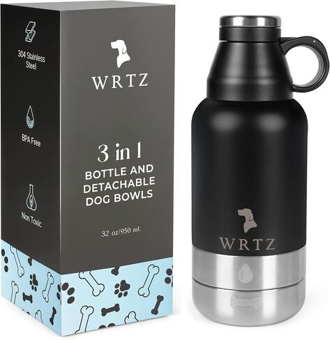 Stainless Steel Insulated Water Bottle with 2 Removable Water Bowls for Dogs – Leak-Proof Portable Dog Water Bottle - Travel Accessories for Dogs - 32oz - Blue in Saudi Arabia
