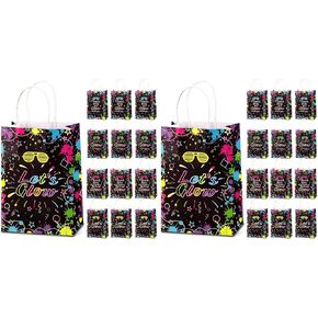 Nezyo 24 Pack Neon Bags Themed Let's Glow in Dark Party Favor Thank You for Glowing with Me Goodie Bags with Handle for Retro 80s 90s Birthday Halloween Party Decoration Supplies in Kuwait