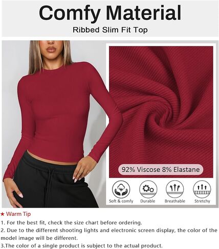 Women Long Sleeve T Shirts Crew Neck Ribbed Top for Women Going Out Workout Basic Tight Tee Fitted Cotton Tops in Kuwait