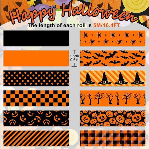 Whaline 12 Rolls Halloween Washi Tape Pink Halloween Pumpkin Ghost Flower Prints Tapking 15mm Cuper Tapeen Tape Sticker for Scrapbook Journal DIY Art Craft Glapp in Saudi Arabia