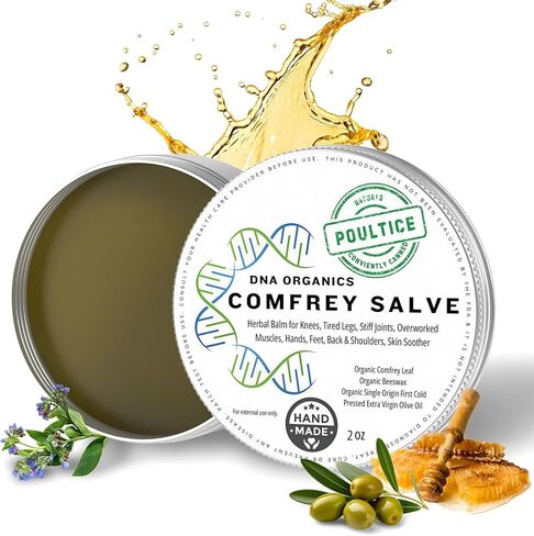 DNA Organics Comfrey Salve – Herbal Balm for Muscles, Knees & Joints – Organic, Handcrafted, Slow Infused, No Fillers – Scent-Free – for Dry Skin & Post-Workout Care – 4oz in Saudi Arabia