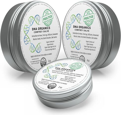 DNA Organics Comfrey Salve – Herbal Balm for Muscles, Knees & Joints – Organic, Handcrafted, Slow Infused, No Fillers – Scent-Free – for Dry Skin & Post-Workout Care – 4oz in Kuwait