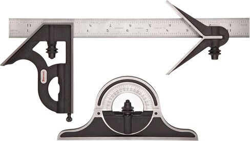 Starrett Combination Set with Square, Center and Reversible Protractor Head and Blade - 12" Blade Length, Forged and Hardened Steel Heads, 4R Graduation Type - C434-12-4R in Saudi Arabia