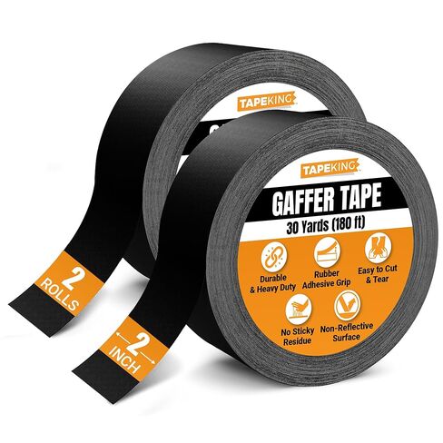 Tape King Gaffers Tape 2-Roll Pack- 2 "W × 30 ياردة لكل لفة (180 قدمًا)- دعم أسود غير لامع ، لاصق مطاطي لا يترك أي بقايا ، حبال آمنة للمراحل ، للحفلات الموسيقية ، حفلات الزفاف in Kuwait