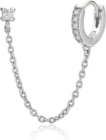 Lavari Jewelers Lab Grown Diamond Chain Huggie Hoop and Stud Single Earring for Women - 18k Yellow Gold Plated Sterling Silver Double Piercing Earring for Her (F-G, VS1-VS2, 0.077 cttw) Hinged Hoop in Kuwait