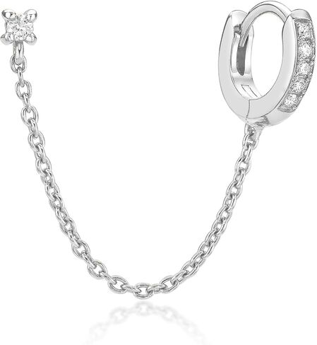 Lavari Jewelers Lab Grown Diamond Chain Huggie Hoop and Stud Single Earring for Women - 18k Yellow Gold Plated Sterling Silver Double Piercing Earring for Her (F-G, VS1-VS2, 0.077 cttw) Hinged Hoop in Kuwait