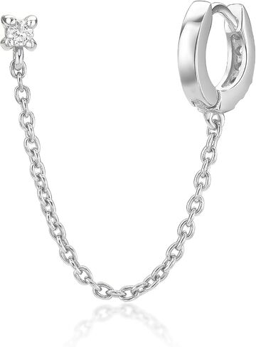 Lavari Jewelers Lab Grown Diamond Chain Huggie Hoop and Stud Single Earring for Women - 18k Yellow Gold Plated Sterling Silver Double Piercing Earring for Her (F-G, VS1-VS2, 0.077 cttw) Hinged Hoop in Kuwait