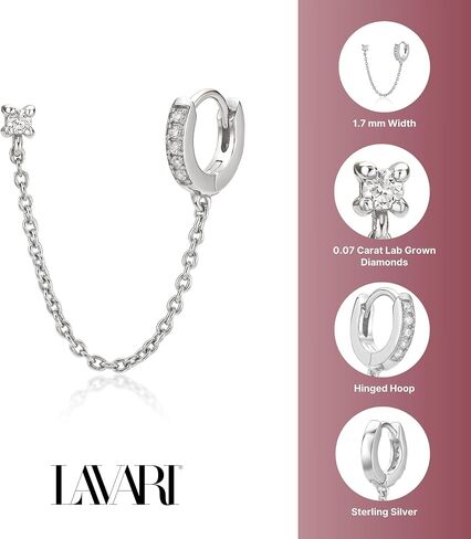 Lavari Jewelers Lab Grown Diamond Chain Huggie Hoop and Stud Single Earring for Women - 18k Yellow Gold Plated Sterling Silver Double Piercing Earring for Her (F-G, VS1-VS2, 0.077 cttw) Hinged Hoop in Kuwait