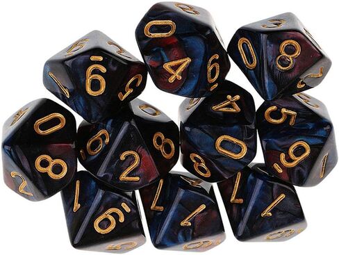 10pcs polyhedral dice d10 dice 16mm acrylic 10 swide dice dice dice for rpg mtg dnd dice table games (شفاف أحمر) in Kuwait