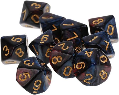 10pcs polyhedral dice d10 dice 16mm acrylic 10 swide dice dice dice for rpg mtg dnd dice table games (شفاف أحمر) in Kuwait