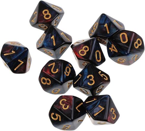 10pcs polyhedral dice d10 dice 16mm acrylic 10 swide dice dice dice for rpg mtg dnd dice table games (شفاف أحمر) in Kuwait