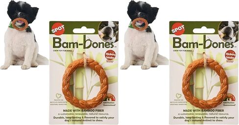 SPOT Bam-Bones Braided Ring - Made with Strong Bamboo Fiber, Durable Long Lasting Dog Chew Toy for Light to Moderate Chewers, for Adult Dogs & Teething Puppies Under 25lbs, 3in, Hickory Smoke Flavor in Kuwait