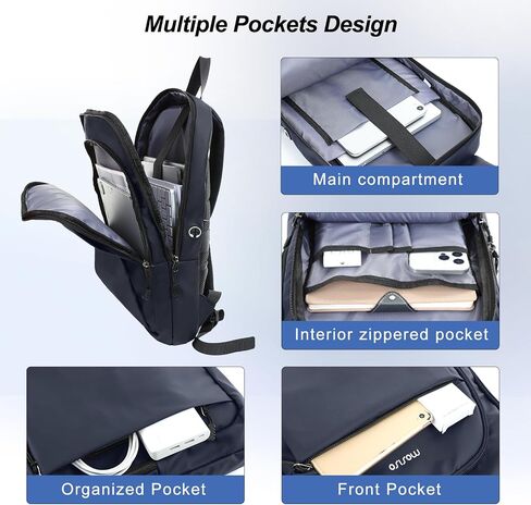 MOSISO Laptop Backpack for Men, Slim Lightweight Compact Computer Backpack for College Work Business Office Travel, 15.6 inch Waterproof Commute Laptop Bag Casual Daypack with Luggage Strap, Black in Saudi Arabia