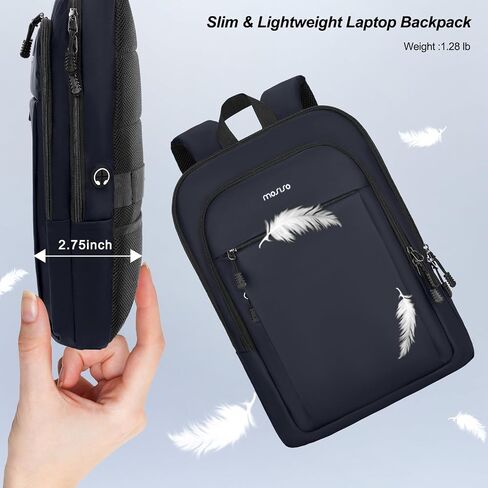MOSISO Laptop Backpack for Men, Slim Lightweight Compact Computer Backpack for College Work Business Office Travel, 15.6 inch Waterproof Commute Laptop Bag Casual Daypack with Luggage Strap, Black in Saudi Arabia
