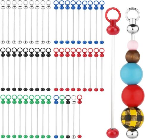 50pcs Blank Beadable Keychain Bars, Metal DIY Bead Keychain Bar Charms Eady Detachable Key Chain Making Accessories for Craft Project Pendant in Saudi Arabia