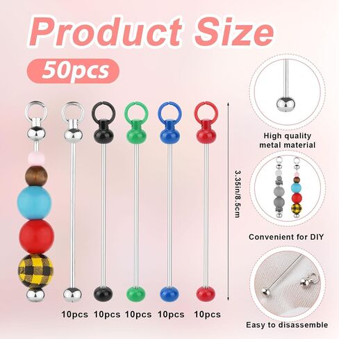 50pcs Blank Beadable Keychain Bars, Metal DIY Bead Keychain Bar Charms Eady Detachable Key Chain Making Accessories for Craft Project Pendant in Saudi Arabia