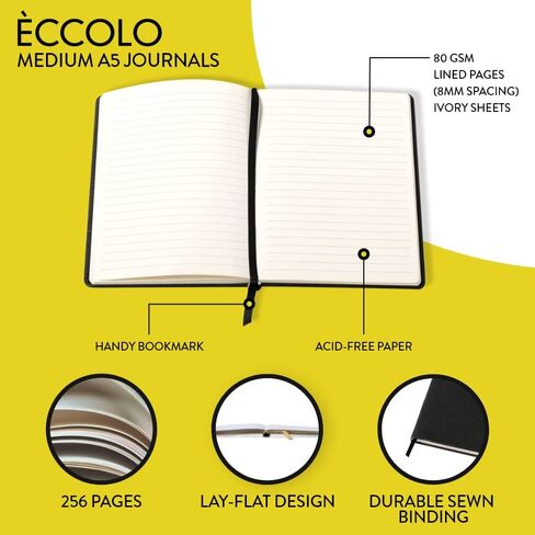 Eccolo Medium Lined Journal Notebook, Flexible Cover, A5 Writing Journal, 256 Ruled Ivory Pages, Ribbon Bookmark, Lay Flat, Notebook for Work or School, Palms (Green, 5.75-x-8.25 inches) in Kuwait