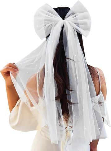 Bride Veil 32 "White Wiht Pearl for Bachelorette Party ، Pach Party Favors Favors ، حجاب الزفاف الأبيض ، العروس لتكون هدية in Kuwait