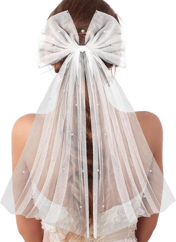 Bride Veil 32 "White Wiht Pearl for Bachelorette Party ، Pach Party Favors Favors ، حجاب الزفاف الأبيض ، العروس لتكون هدية in Kuwait
