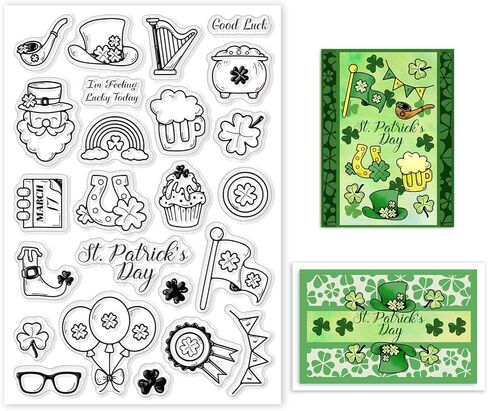GLOBLELAND St. Patrick's Day Flower Garland Clear Stamps Gold Hat Barrel Silicone Clear Stamp Seals Boots Transparent Stamps for DIY Scrapbooking Cards Making Photo Album Journal in Saudi Arabia