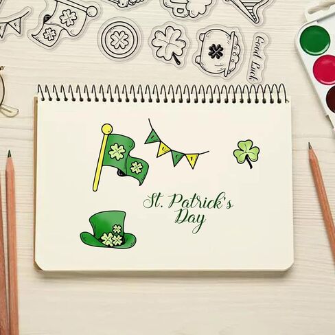 GLOBLELAND St. Patrick's Day Flower Garland Clear Stamps Gold Hat Barrel Silicone Clear Stamp Seals Boots Transparent Stamps for DIY Scrapbooking Cards Making Photo Album Journal in Saudi Arabia