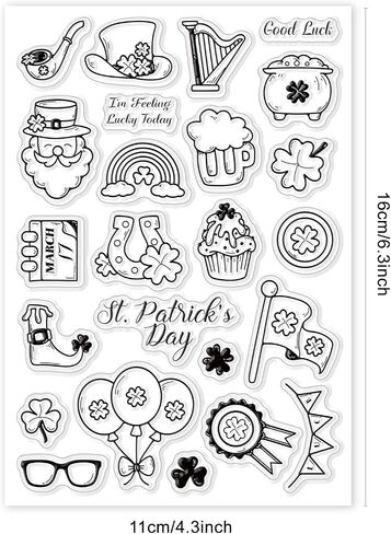 GLOBLELAND St. Patrick's Day Flower Garland Clear Stamps Gold Hat Barrel Silicone Clear Stamp Seals Boots Transparent Stamps for DIY Scrapbooking Cards Making Photo Album Journal in Saudi Arabia