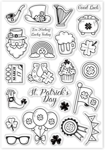 GLOBLELAND St. Patrick's Day Flower Garland Clear Stamps Gold Hat Barrel Silicone Clear Stamp Seals Boots Transparent Stamps for DIY Scrapbooking Cards Making Photo Album Journal in Saudi Arabia