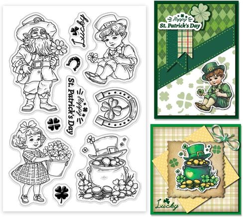 GLOBLELAND St. Patrick's Day Flower Garland Clear Stamps Gold Hat Barrel Silicone Clear Stamp Seals Boots Transparent Stamps for DIY Scrapbooking Cards Making Photo Album Journal in Saudi Arabia