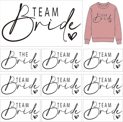 Glenmal 9 Pcs Team Bride Bridesmaid Iron on Heat Transfer Vinyl Set for Bridesmaids Shirts Vinyl Stickers for Bachelorette Party Beach Party Favor, Bride Decor Bridal Accessory in Saudi Arabia