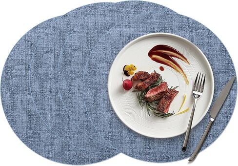 Reversible PVC Woven Placemats - Set of 4, Waterproof Vinyl Kitchen Dining Table Mats - Heat, Stain Resistant, Easy to Clean Wipeable Plastic Place Mats, Gold & White 18 x 12 Inch in Kuwait