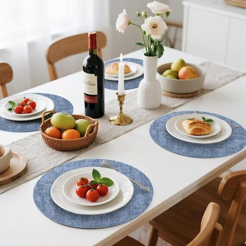 Reversible PVC Woven Placemats - Set of 4, Waterproof Vinyl Kitchen Dining Table Mats - Heat, Stain Resistant, Easy to Clean Wipeable Plastic Place Mats, Gold & White 18 x 12 Inch in Kuwait