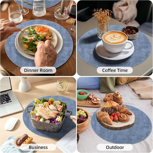 Reversible PVC Woven Placemats - Set of 4, Waterproof Vinyl Kitchen Dining Table Mats - Heat, Stain Resistant, Easy to Clean Wipeable Plastic Place Mats, Gold & White 18 x 12 Inch in Kuwait