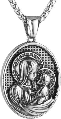 HZMAN Double Sided Stainless Steel St Joseph Necklace for Men Women Religious Saint Joseph Cross Christian Medal Amulet Pendant Jewelry Gift in Kuwait