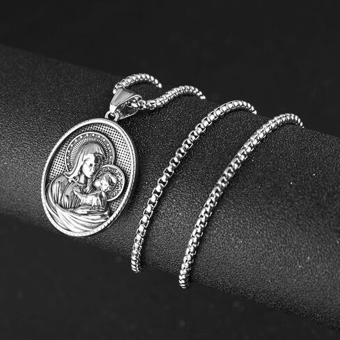 HZMAN Double Sided Stainless Steel St Joseph Necklace for Men Women Religious Saint Joseph Cross Christian Medal Amulet Pendant Jewelry Gift in Kuwait