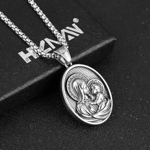 HZMAN Double Sided Stainless Steel St Joseph Necklace for Men Women Religious Saint Joseph Cross Christian Medal Amulet Pendant Jewelry Gift in Kuwait