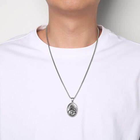 HZMAN Double Sided Stainless Steel St Joseph Necklace for Men Women Religious Saint Joseph Cross Christian Medal Amulet Pendant Jewelry Gift in Kuwait