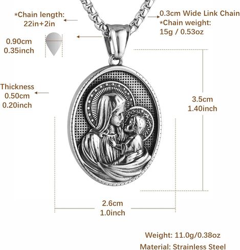 HZMAN Double Sided Stainless Steel St Joseph Necklace for Men Women Religious Saint Joseph Cross Christian Medal Amulet Pendant Jewelry Gift in Kuwait