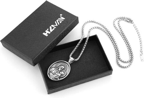 HZMAN Double Sided Stainless Steel St Joseph Necklace for Men Women Religious Saint Joseph Cross Christian Medal Amulet Pendant Jewelry Gift in Kuwait