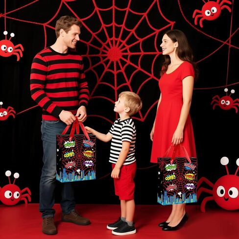 Spider Gift Bag Spider Birthday Party Gift Bag with Handles Tissue Paper and Card Red Spider Webs Wrapping Paper Bag Favor Treat Bags Spider Birthday Party Decorations for Boys Men Birthday Supplies in Saudi Arabia