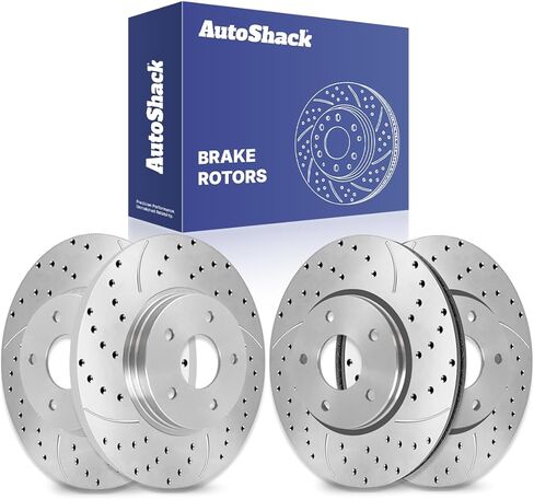 AutoShack Front and Rear Drilled Slotted Brake Rotors Silver Set of 4 Replacement for VW Routan Ram C/V 2008-2016 Dodge Grand Caravan 2009-2011 Journey 2008-2016 Chrysler Town & Country BRKPKG039081 in Saudi Arabia