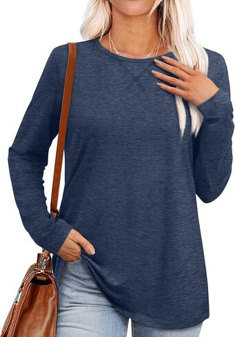 OFEEFAN Womens Long Sleeve Basic Shirts Crew Neck Fall Tops Outfits Clothes 2024 in Kuwait