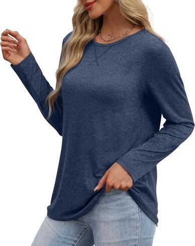 OFEEFAN Womens Long Sleeve Basic Shirts Crew Neck Fall Tops Outfits Clothes 2024 in Kuwait