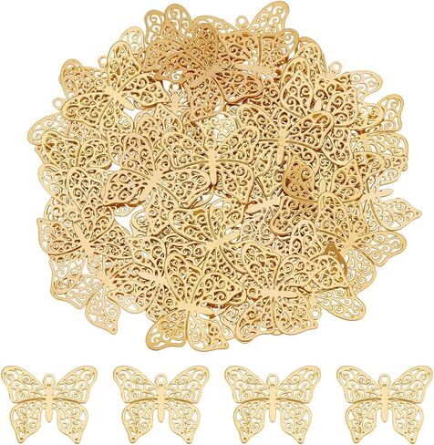 60pcs الفراشة فيليجري موصل سحر الفراشة ارتباط السحر حلقة مزدوجة الموصلات الفراشات المجوفة رابط لسيارة القلادة الأقراط لصنع المجوهرات in Saudi Arabia