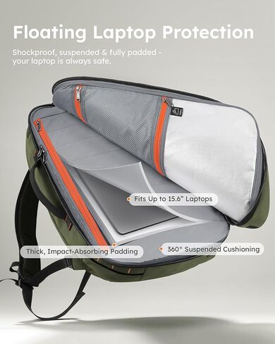 Tolaccea Travel Laptop Backpack, Large Carry on Backpack Flight Approved Convertible Duffle Luggage Bag Daypack Work Business Rucksack Fits 16" Laptop for Men Women 3 Carrying Ways, 40L-55L Expandable in Kuwait