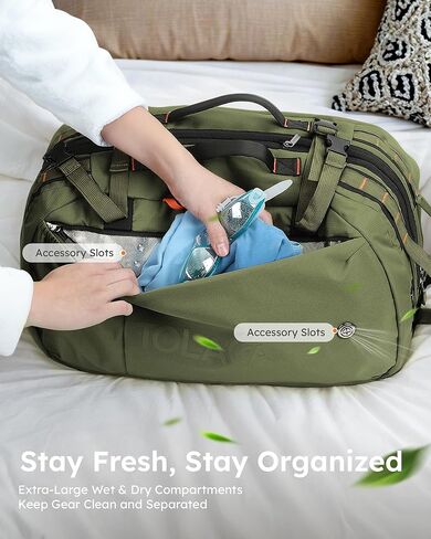 Tolaccea Travel Laptop Backpack, Large Carry on Backpack Flight Approved Convertible Duffle Luggage Bag Daypack Work Business Rucksack Fits 16" Laptop for Men Women 3 Carrying Ways, 40L-55L Expandable in Kuwait