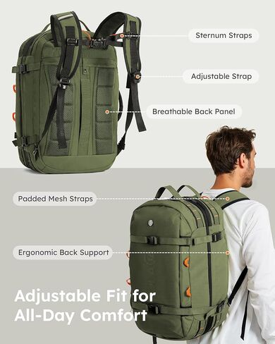 Tolaccea Travel Laptop Backpack, Large Carry on Backpack Flight Approved Convertible Duffle Luggage Bag Daypack Work Business Rucksack Fits 16" Laptop for Men Women 3 Carrying Ways, 40L-55L Expandable in Kuwait