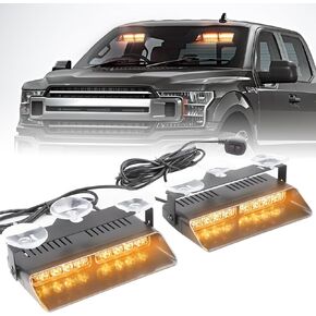 2 in 1 LED Emergency Dash Strobe Light Bar Front/Rear Windshield Safety Flashing Warning Hazard Interior Lights for Police Firefighter Construction Vehicles Trucks (2x7.5 inch, Amber/White)