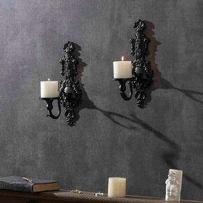 GAKA Wall Sconce Candle Holder (Set of 2)/Metal Candle Sconce/Black Candle Holders/Vintage Wall-Mount Candle Holders Decorative(Black)